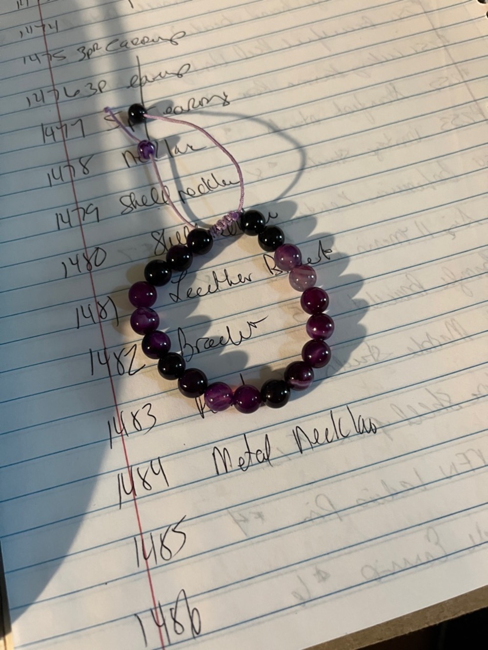 Handmade Purple Beaded Adjustable Bracelet 1485